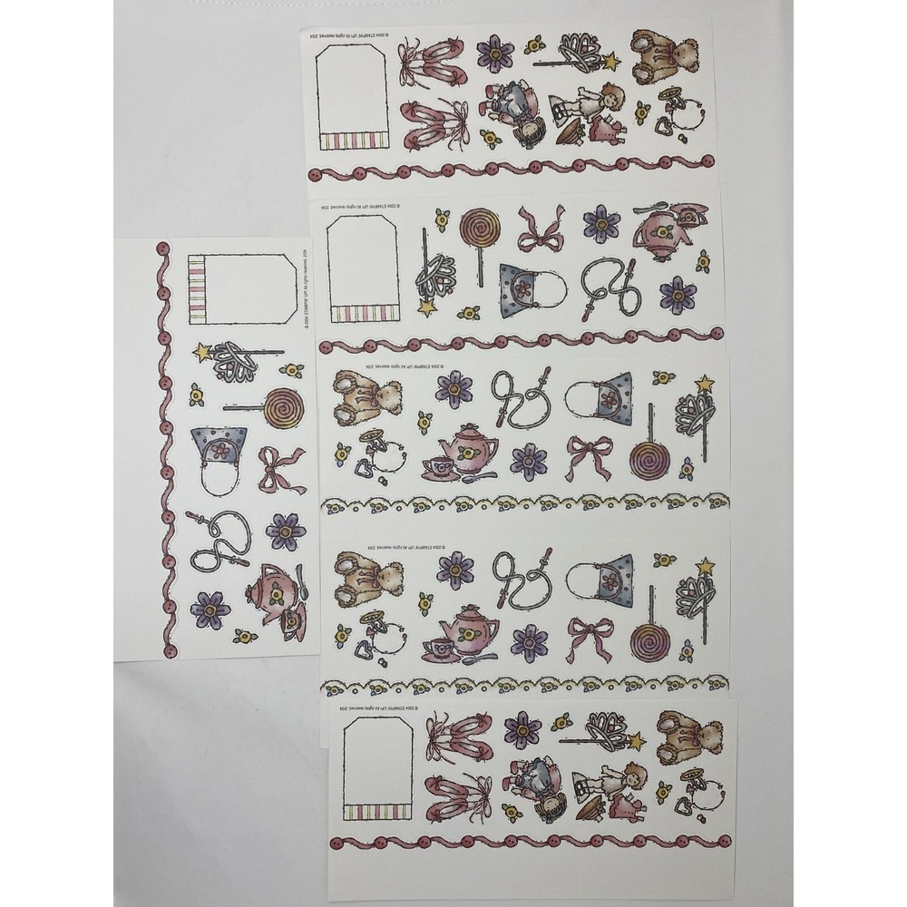 Stamping Up Sticker Girls 6 Sheets Vintage 2004 Borders Bears Teapots Flowers